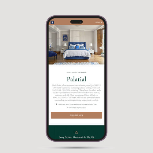 The Sleepeezee International website viewed on a mobile device