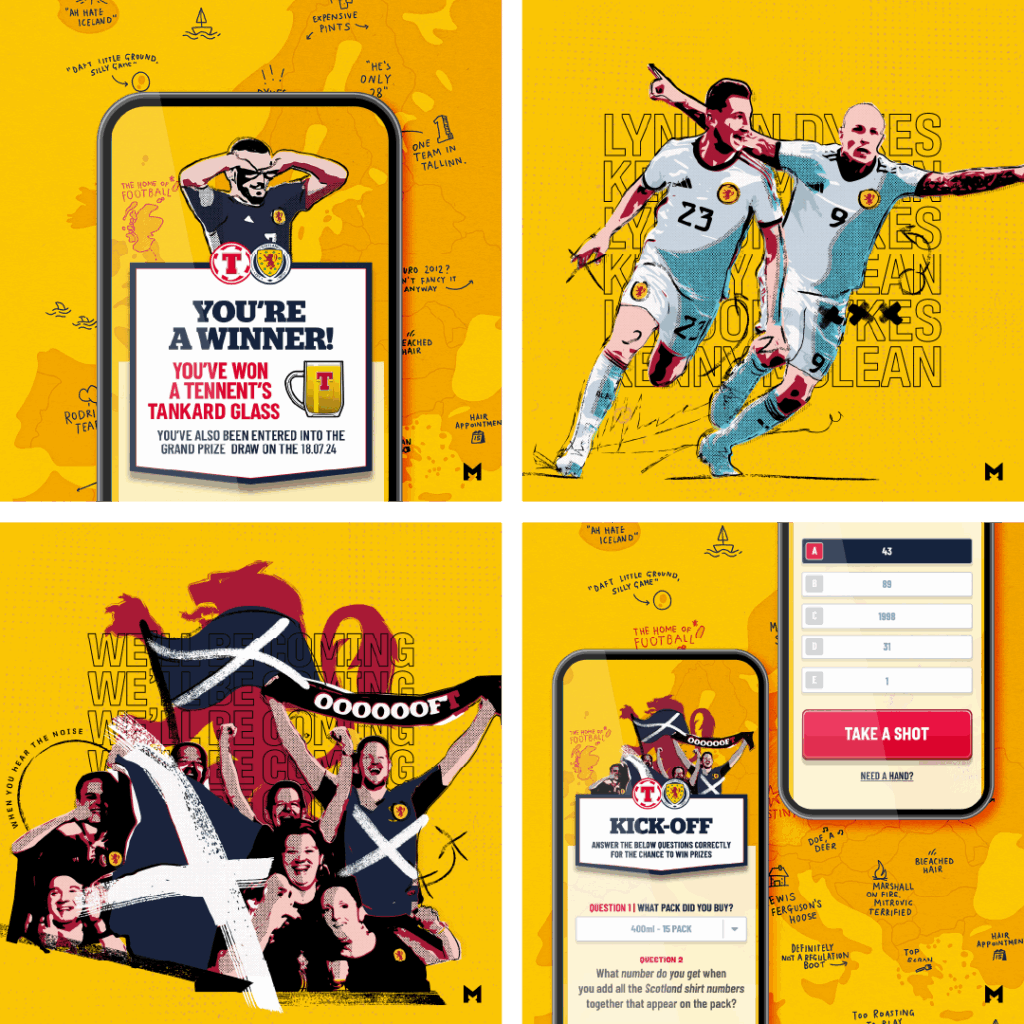 Illustrative designs of promotional material for Tennents lager